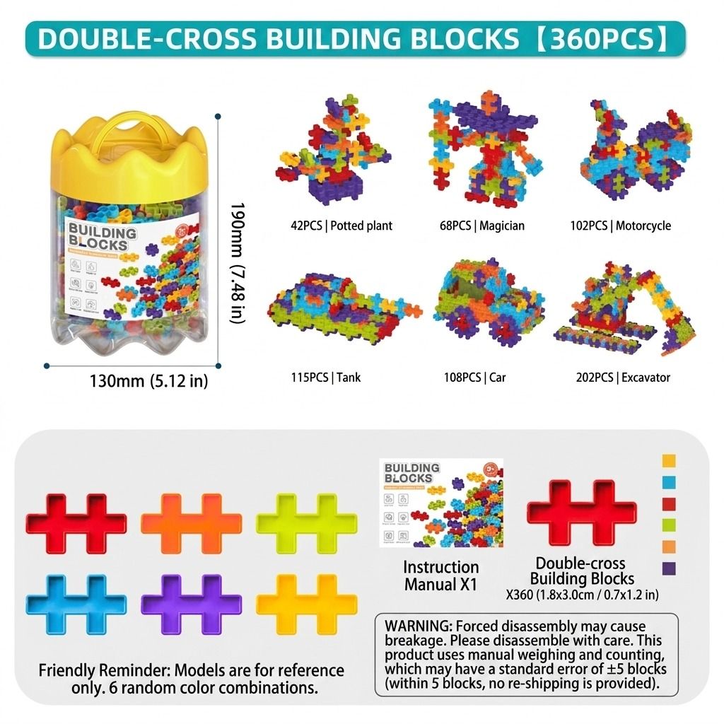 6-Color Mix Double Cross Building Blocks Set for Kids - Creative STEM Early view 9