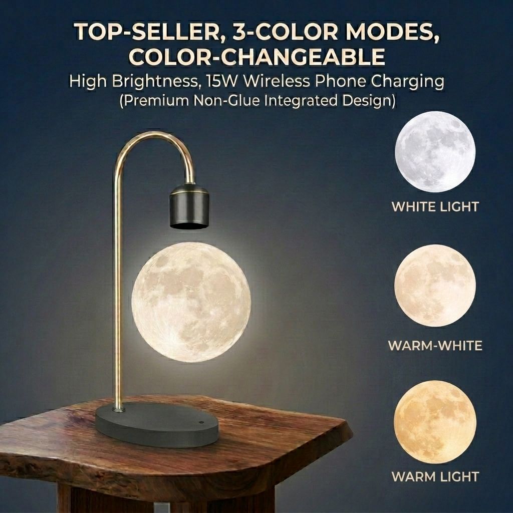 Levitating Moon Lamp with 15W Wireless Charger – 3D Printed Realistic Lunar — image 1