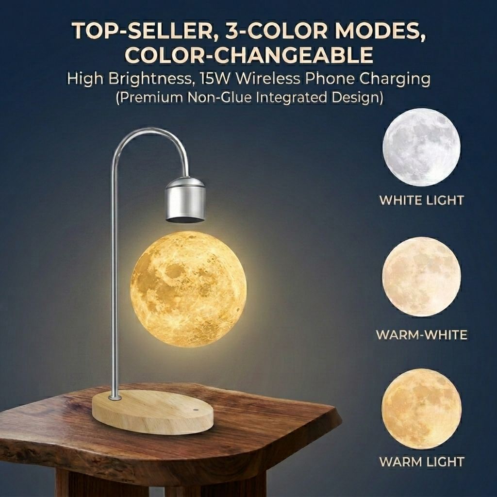 Levitating Moon Lamp with 15W Wireless Charger – 3D Printed Realistic Lunar — image 1