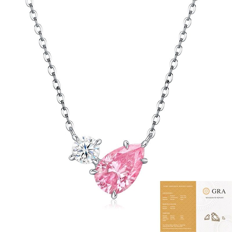 Elegant Pear-Shaped Pink Moissanite Choker Necklace with Round Clear Stone