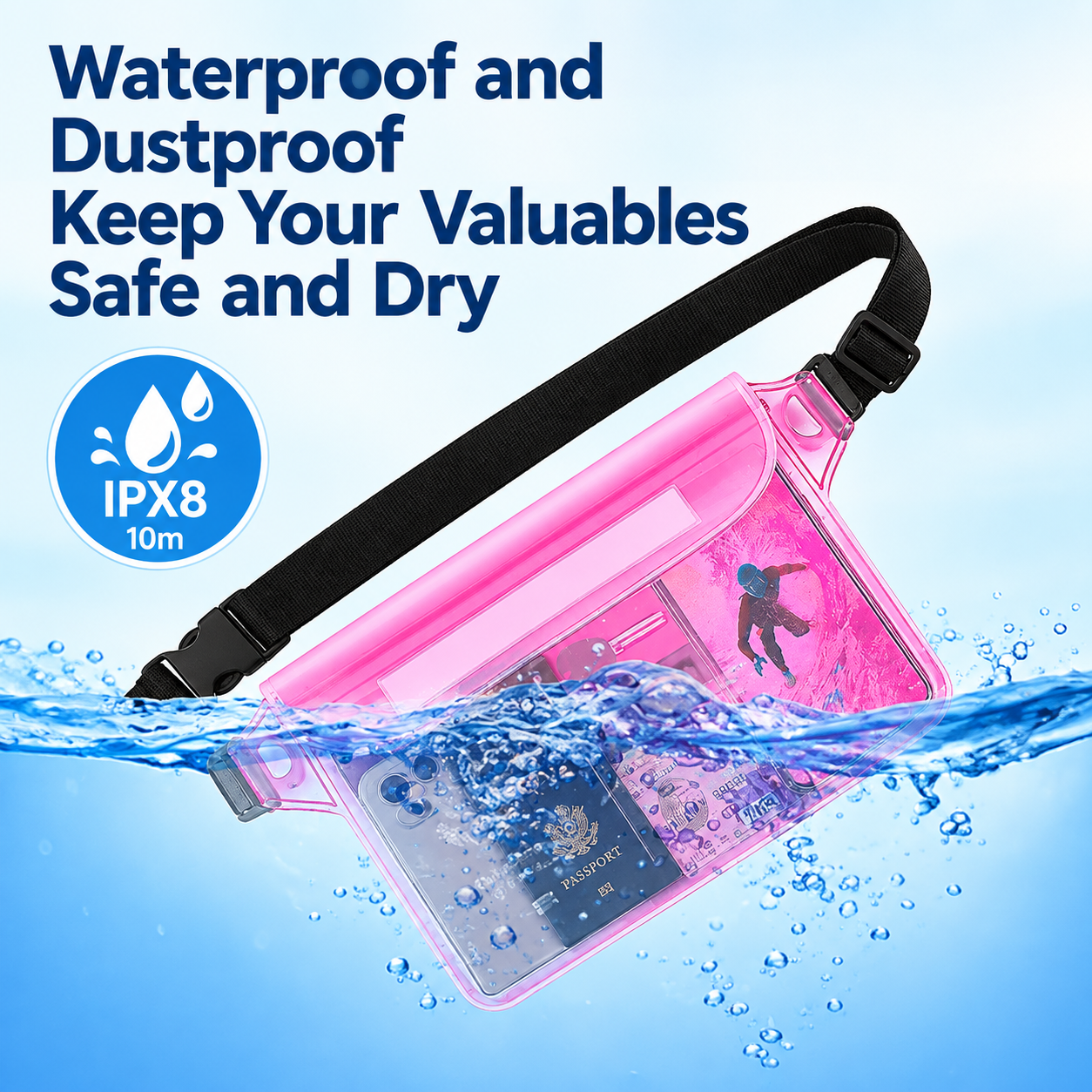 Waterproof PVC Waist Bag with Touchscreen Compatible Pouch for Skiing view 8