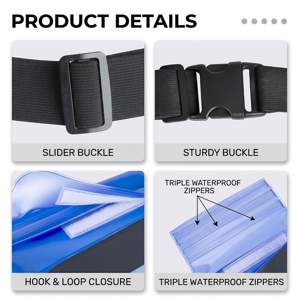 Waterproof PVC Waist Bag with Touchscreen Compatible Pouch for Skiing view 5