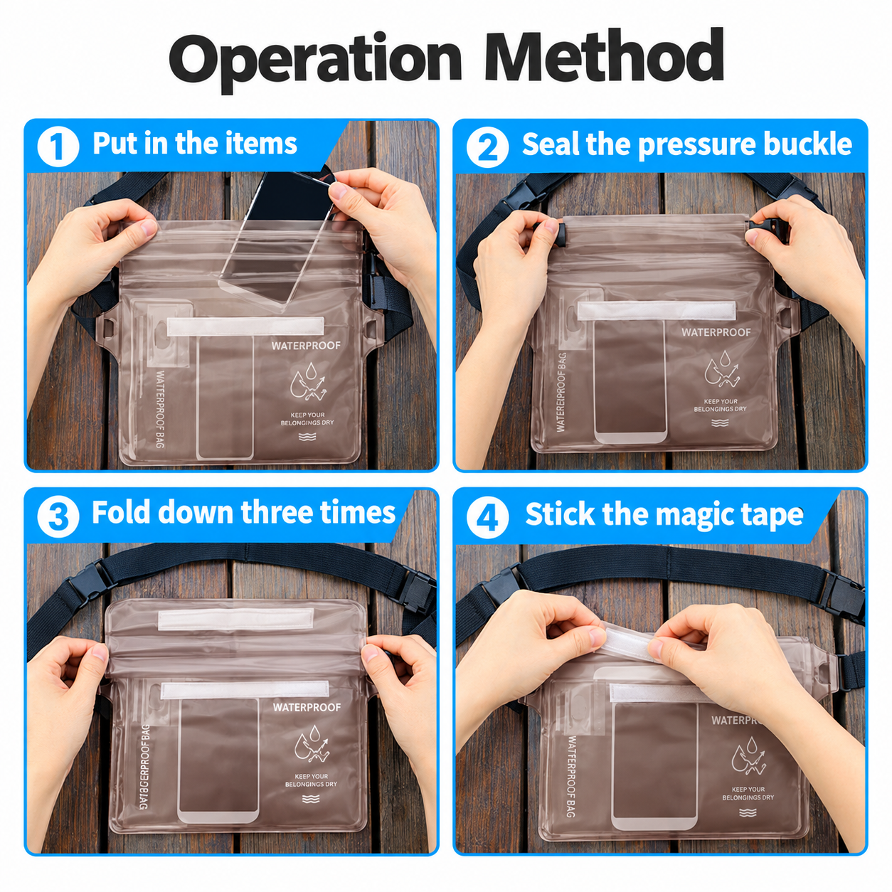 Waterproof PVC Waist Bag with Touchscreen Compatible Pouch for Skiing view 7