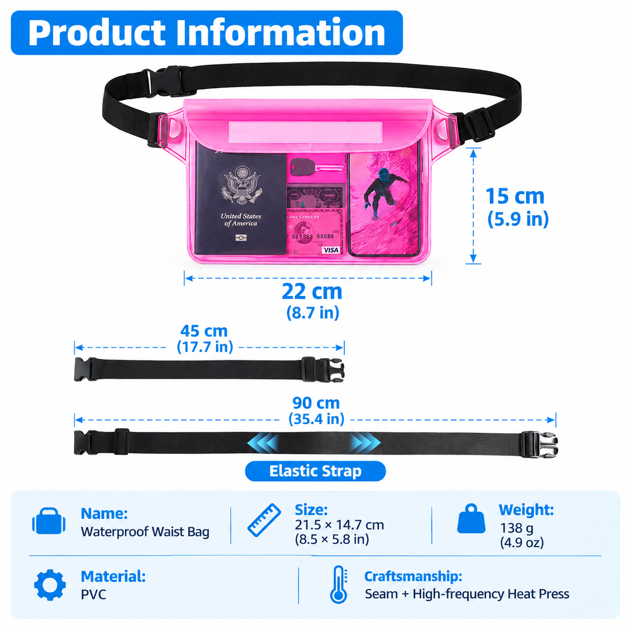 Waterproof PVC Waist Bag with Touchscreen Compatible Pouch for Skiing view 2
