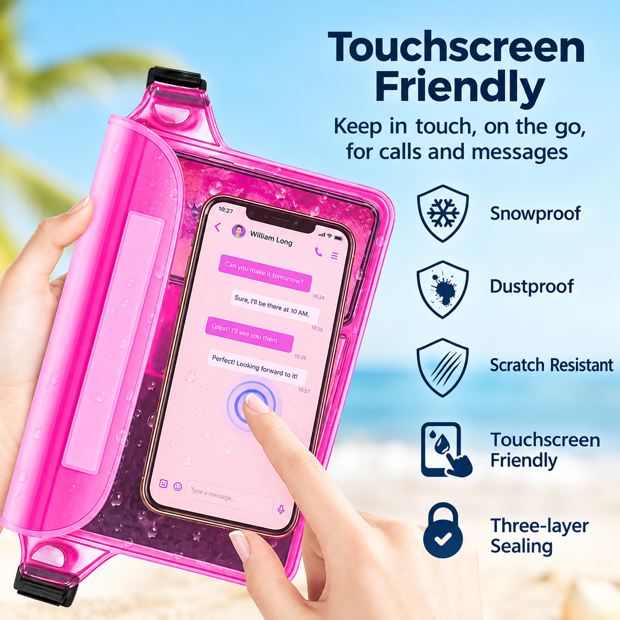 Waterproof PVC Waist Bag with Touchscreen Compatible Pouch for Skiing view 6