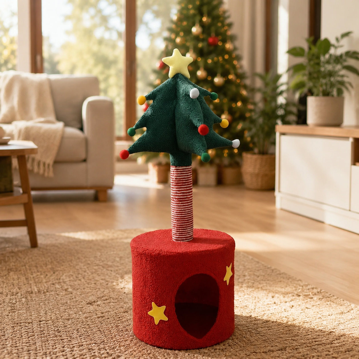 Festive Christmas Tree Cat Scratcher and Cozy Hideaway Condo – All-in-One Cat