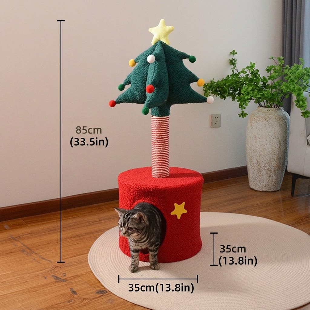 Festive Christmas Tree Cat Scratcher and Cozy Hideaway Condo – All-in-One Cat view 2