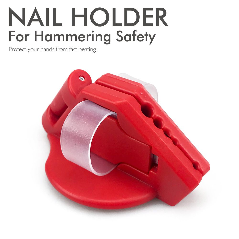 Red Plastic Hammer Nail Holder Safety Tool with Magnetic Insert and Elastic
