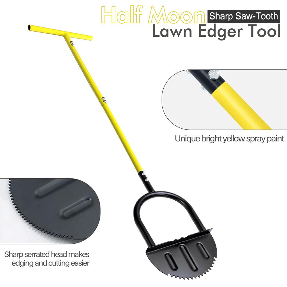 Manual Lawn Edging Tool with T-Handle and Serrated Half-Moon Blade view 9