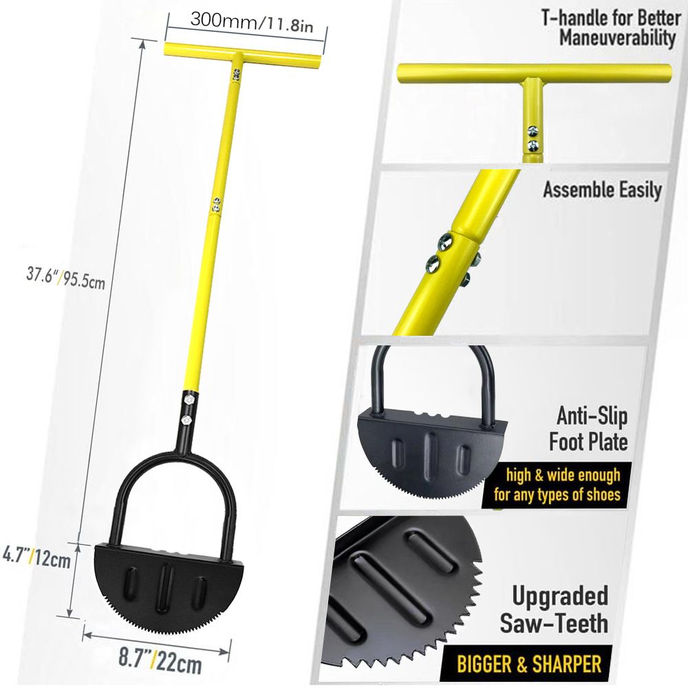 Manual Lawn Edging Tool with T-Handle and Serrated Half-Moon Blade view 2