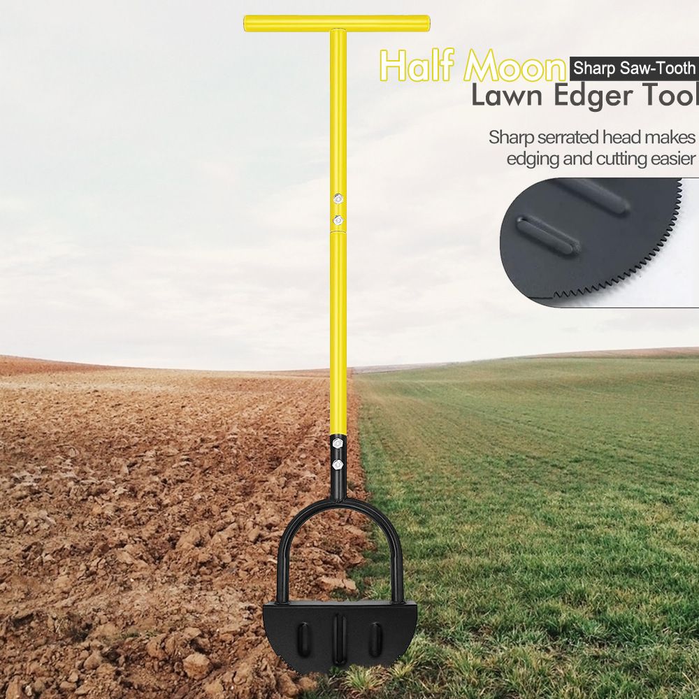 Manual Lawn Edging Tool with T-Handle and Serrated Half-Moon Blade view 3