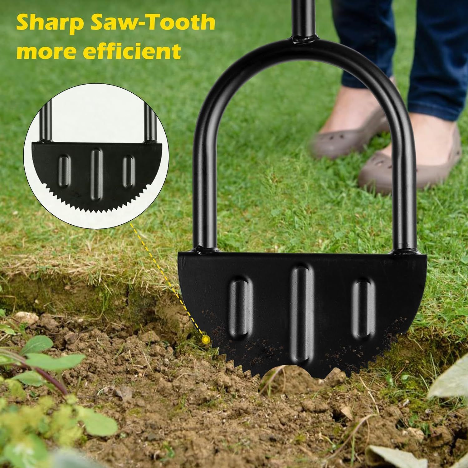 Manual Lawn Edging Tool with T-Handle and Serrated Half-Moon Blade view 6