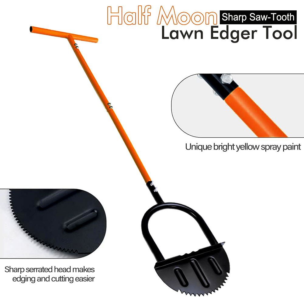 Manual Lawn Edging Tool with T-Handle and Serrated Half-Moon Blade view 9