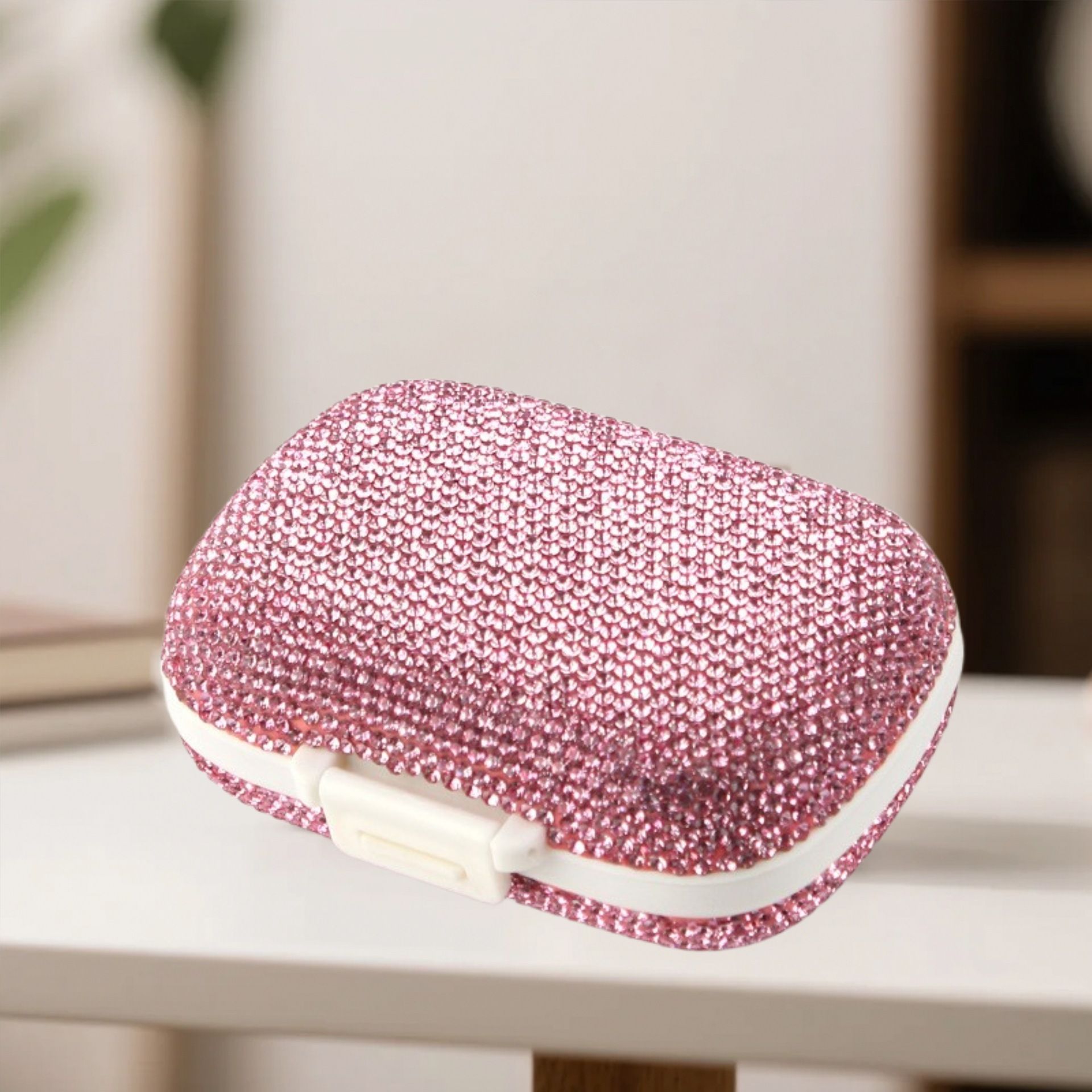Portable Rhinestone Pill Organizer with 8 Compartments