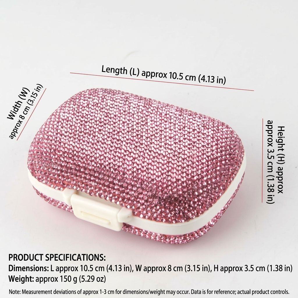 Portable Rhinestone Pill Organizer with 8 Compartments view 2
