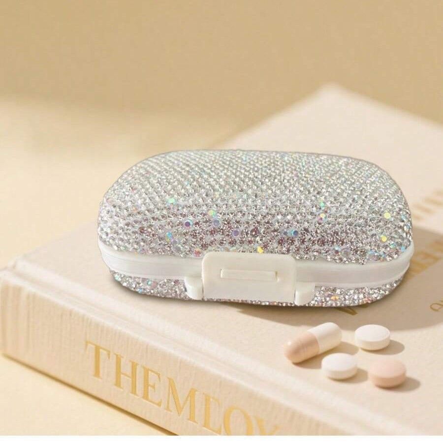 Portable Rhinestone Pill Organizer with 8 Compartments view 3