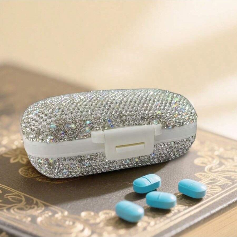 Portable Rhinestone Pill Organizer with 8 Compartments view 4