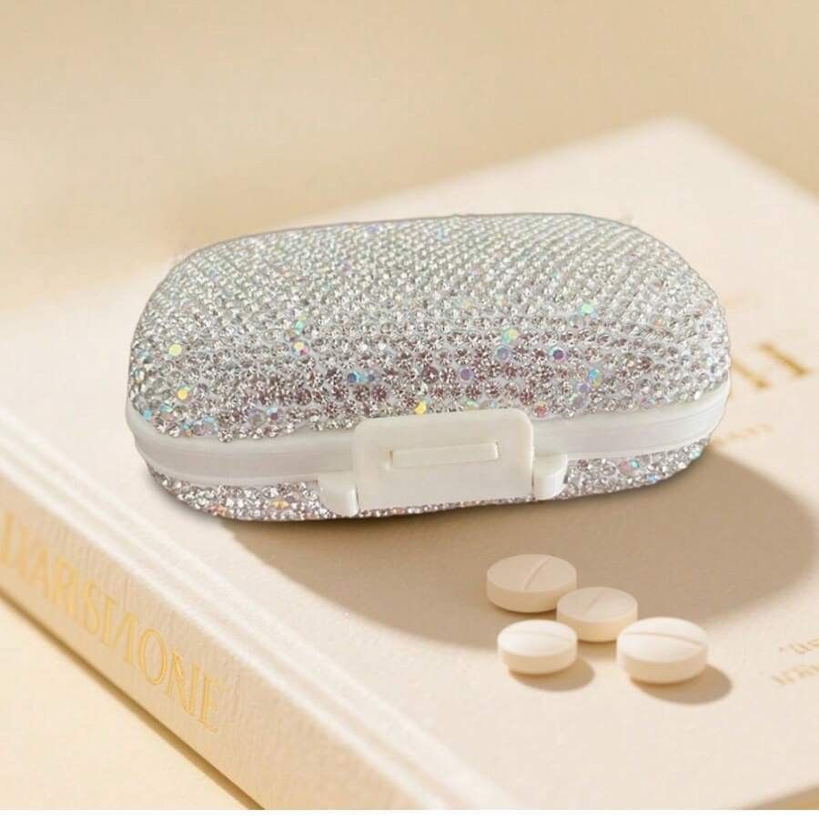 Portable Rhinestone Pill Organizer with 8 Compartments view 5