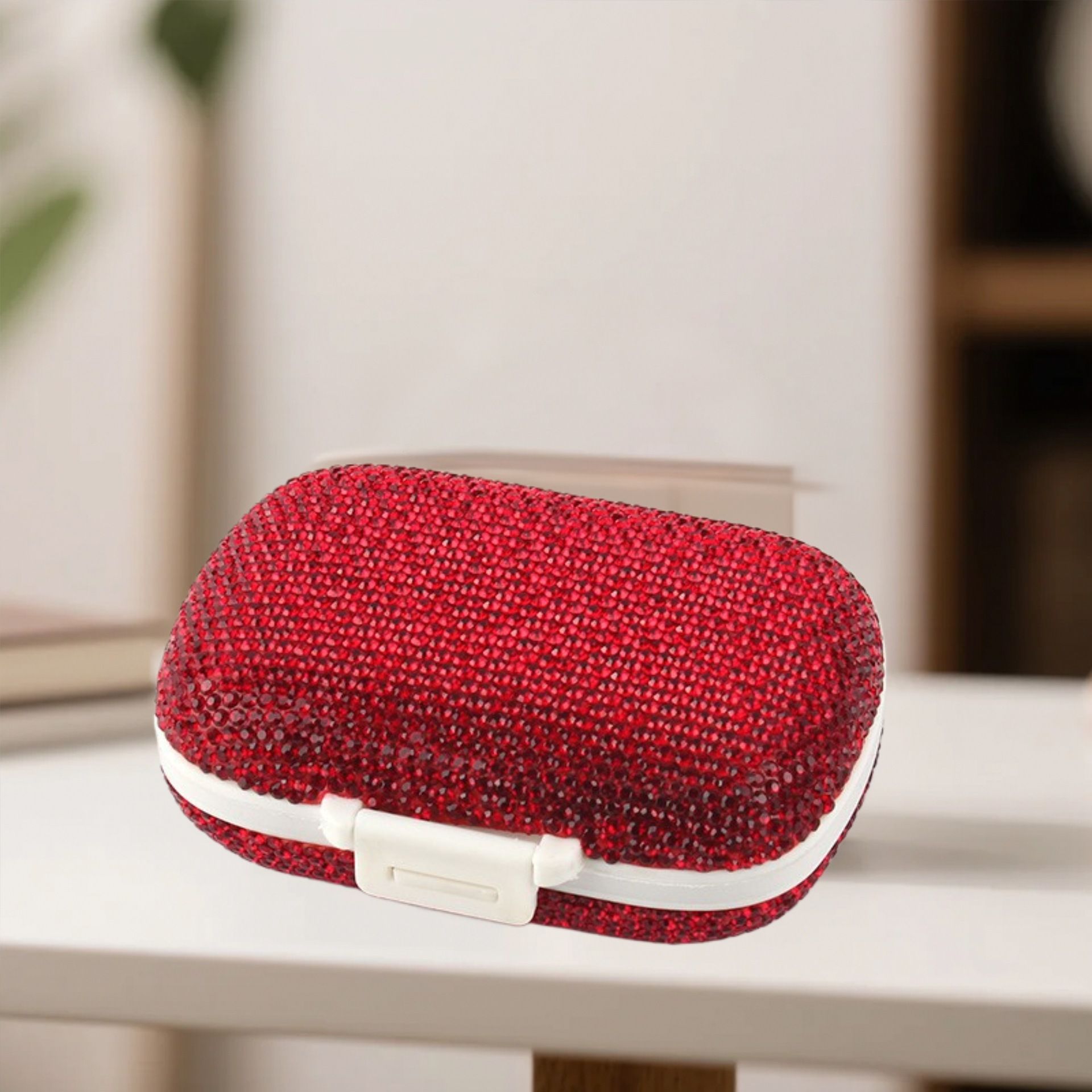 Portable Rhinestone Pill Organizer with 8 Compartments