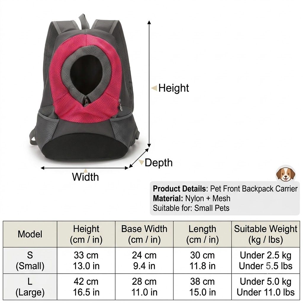 Ventilated Small Pet Carrier Backpack – Hands-Free Nylon Travel Bag with view 2