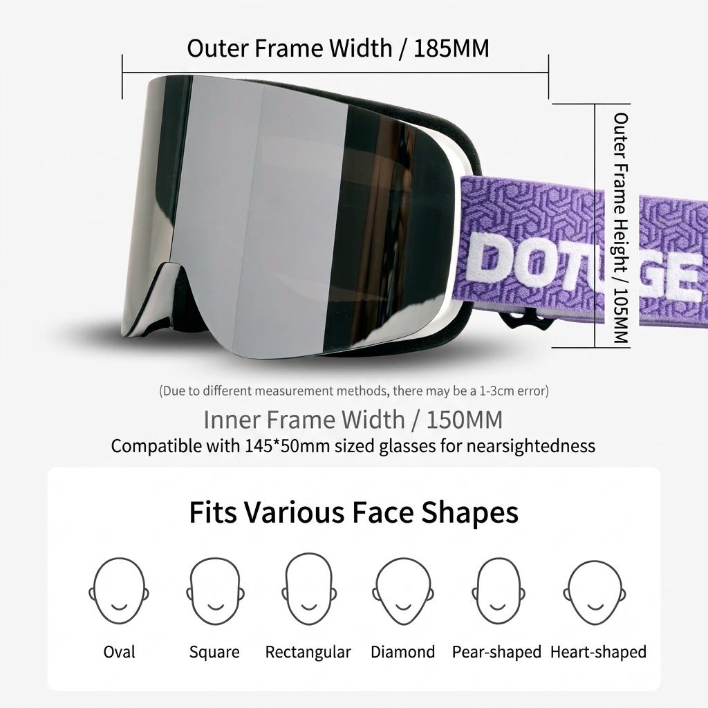 DOTUGE DGZ-12XS Ski Goggles with Italian REVO Coated Dual-Layer Anti-Fog Lens view 2