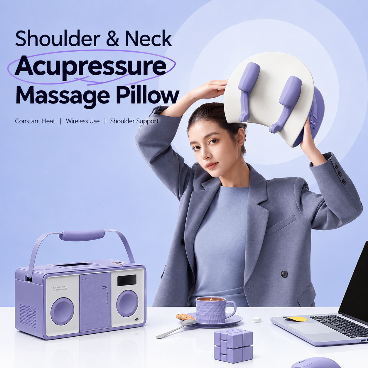 Wireless Neck and Shoulder Kneading Massage Pillow with Heat — image 1