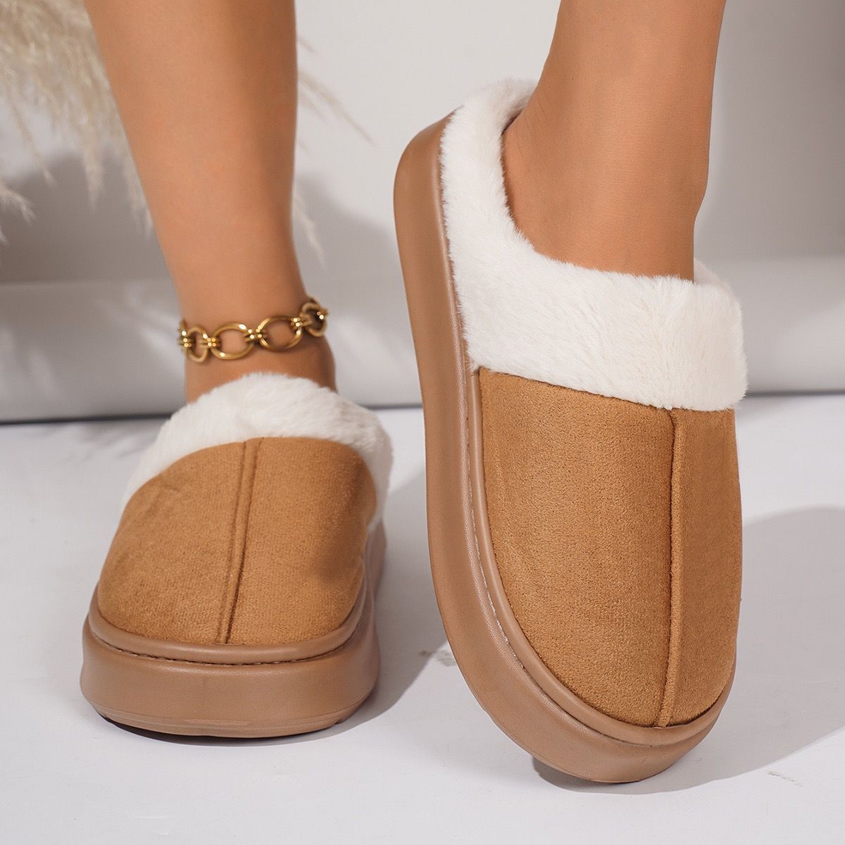 Cozy Faux Suede and Plush Fur Slippers for Women and Men view 5