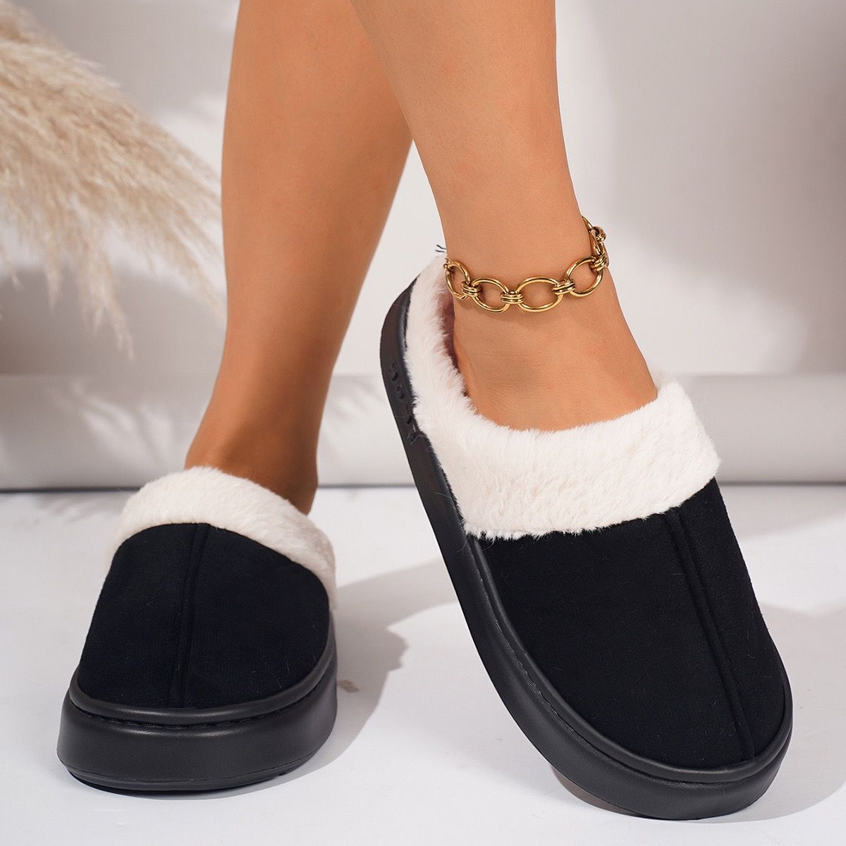 Cozy Faux Suede and Plush Fur Slippers for Women and Men view 4