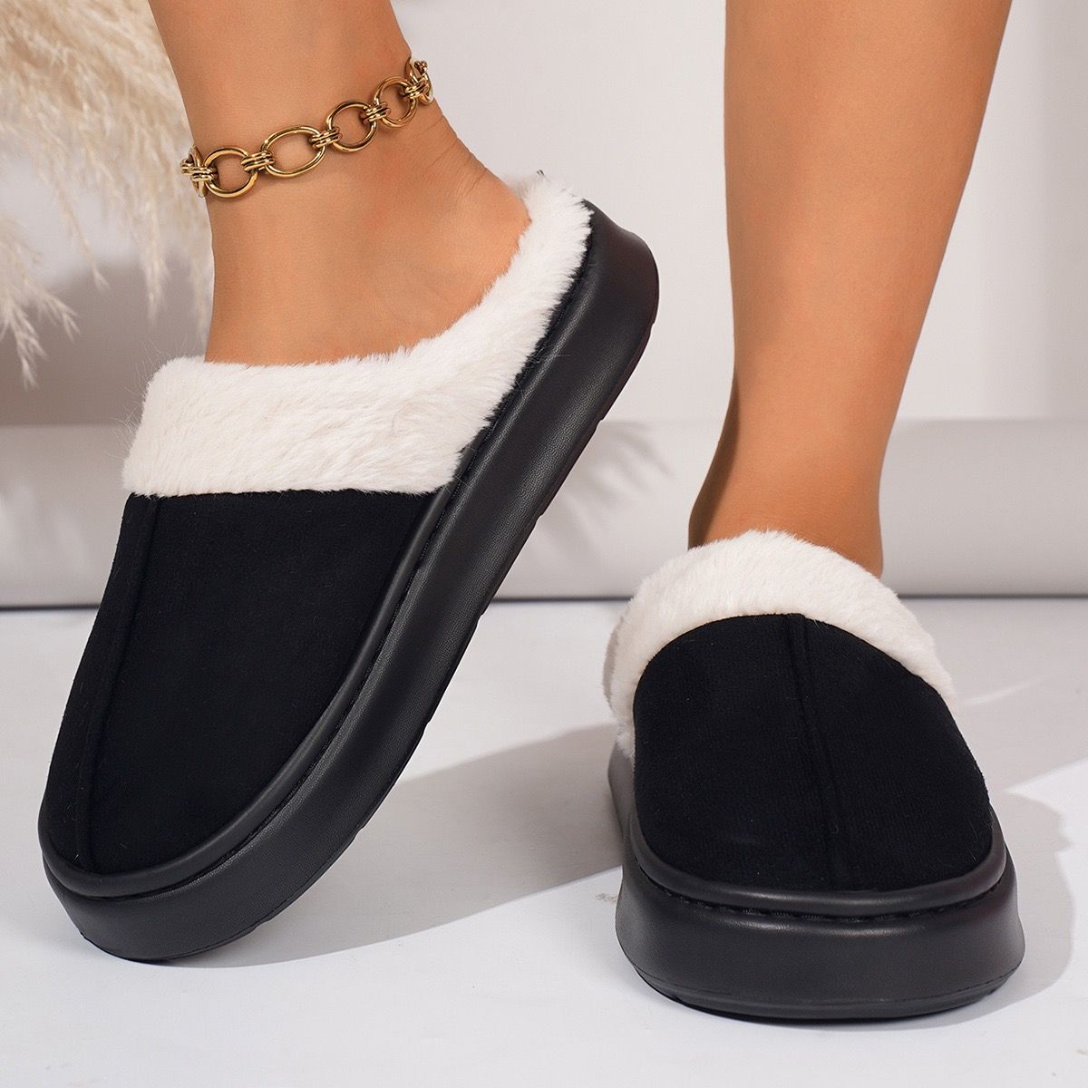 Cozy Faux Suede and Plush Fur Slippers for Women and Men view 6