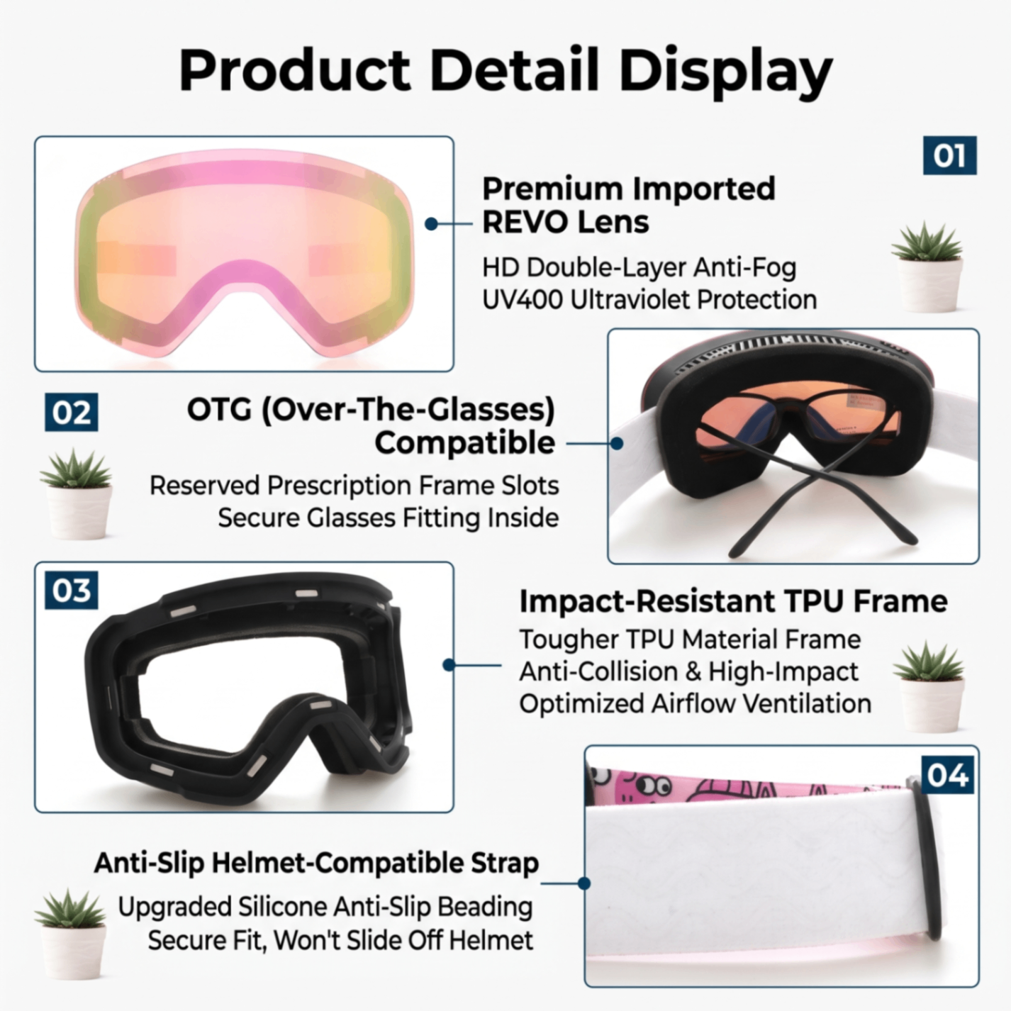 Kids Ski Goggles with Anti-Fog PC REVO Lens view 5