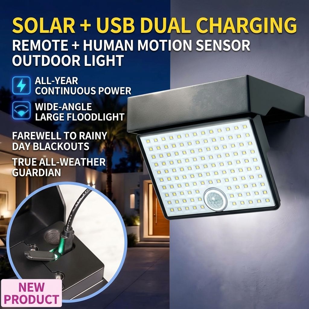 Solar Powered Outdoor LED Floodlight with Remote Control and Motion Sensor