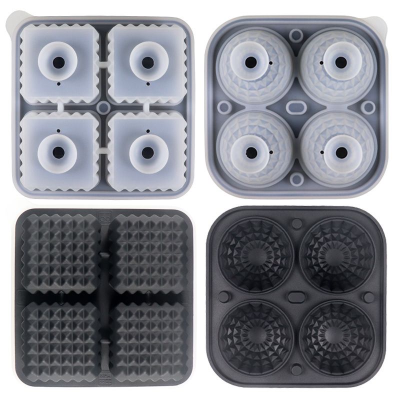 Diamond Facet Silicone Ice Cube Tray with Funnel Lid – Set of Square & Sphere
