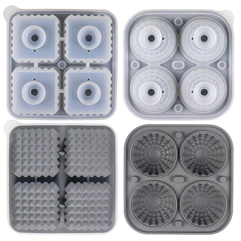 Diamond Facet Silicone Ice Cube Tray with Funnel Lid – Set of Square & Sphere view 9