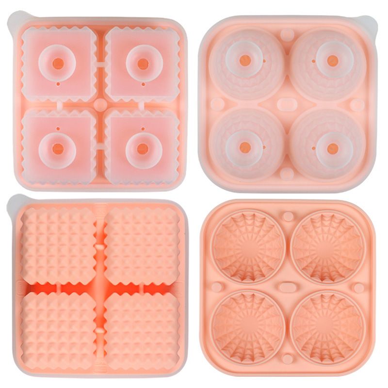 Diamond Facet Silicone Ice Cube Tray with Funnel Lid – Set of Square & Sphere