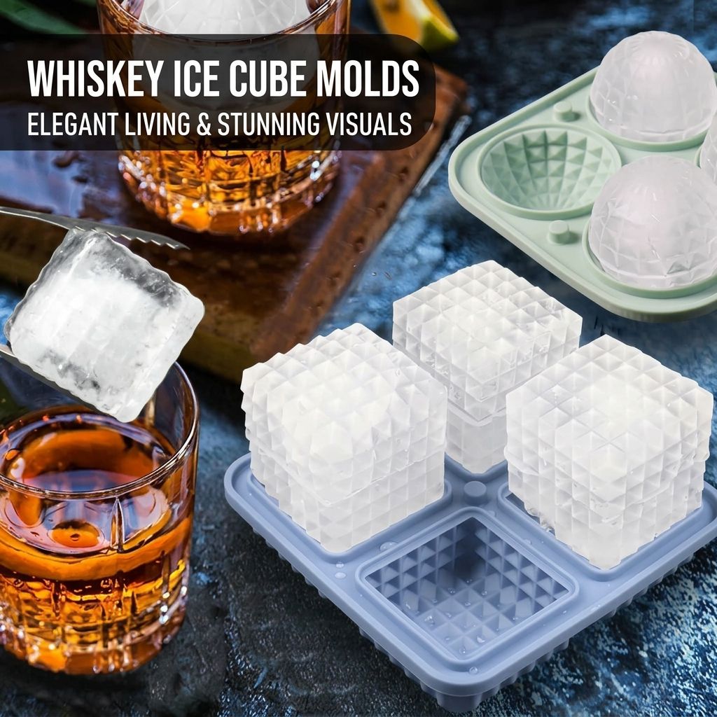 Diamond Facet Silicone Ice Cube Tray with Funnel Lid – Set of Square & Sphere view 4