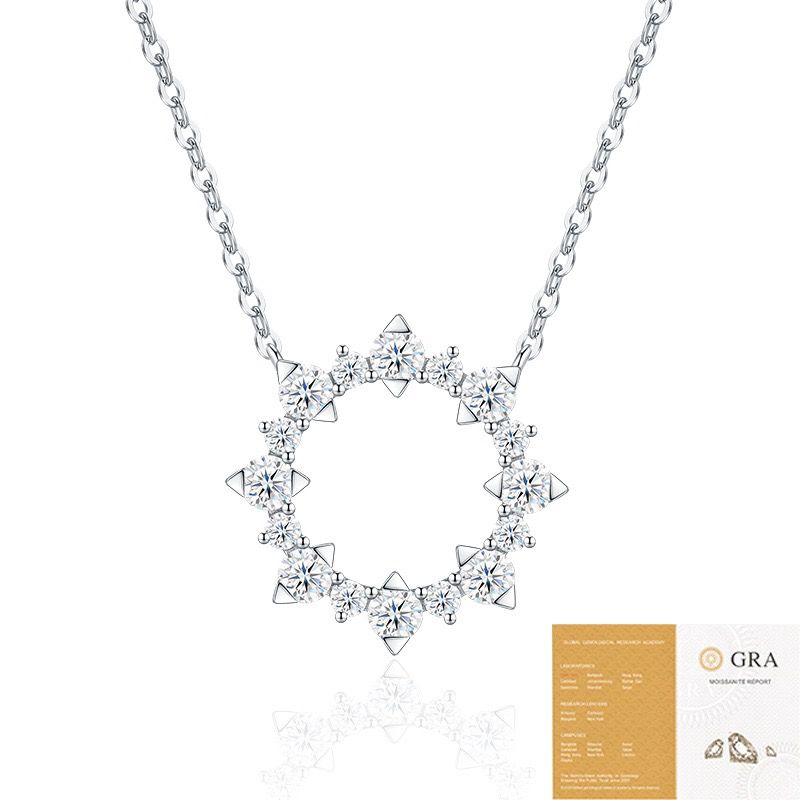 Radiant Sunflower Moissanite Pendant Necklace – Sparkling Round Cut Halo Charm