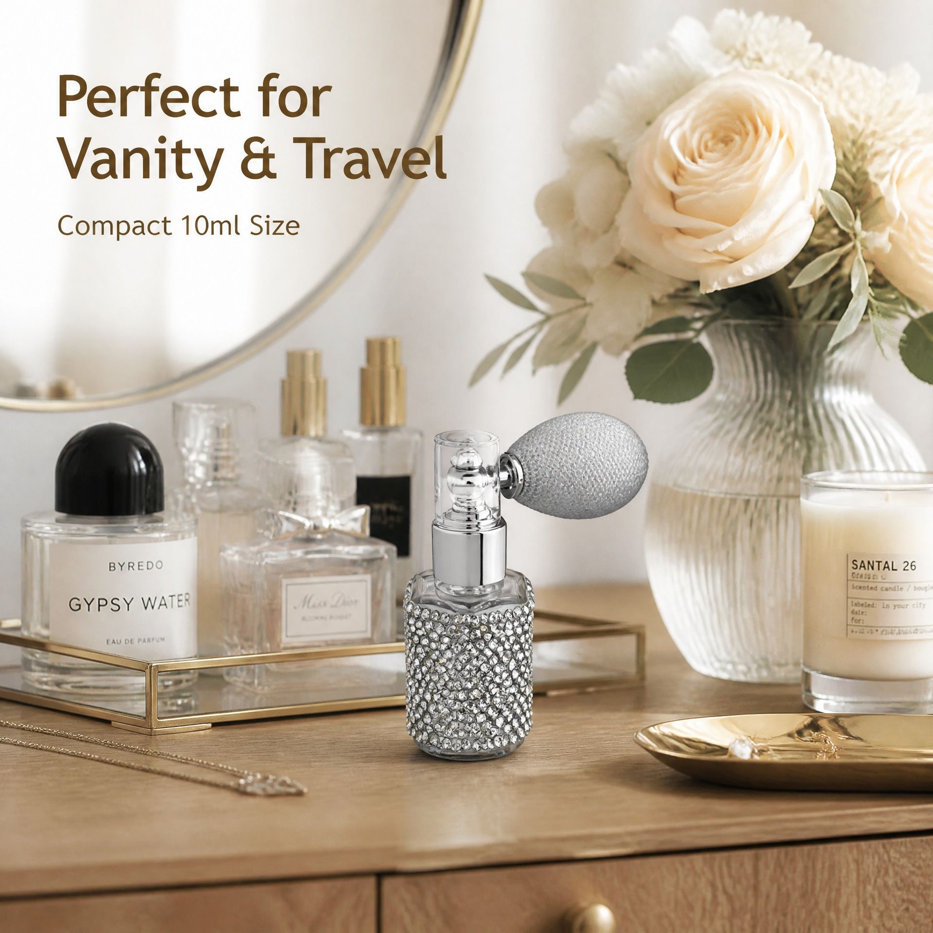 Rhinestone Airbag Perfume Atomizer Refillable Glass Spray Bottle Portable view 3