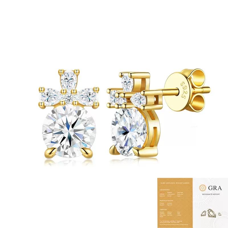 Elegant S925 Silver Plated Gold Moissanite Stud Earrings with Cross Design