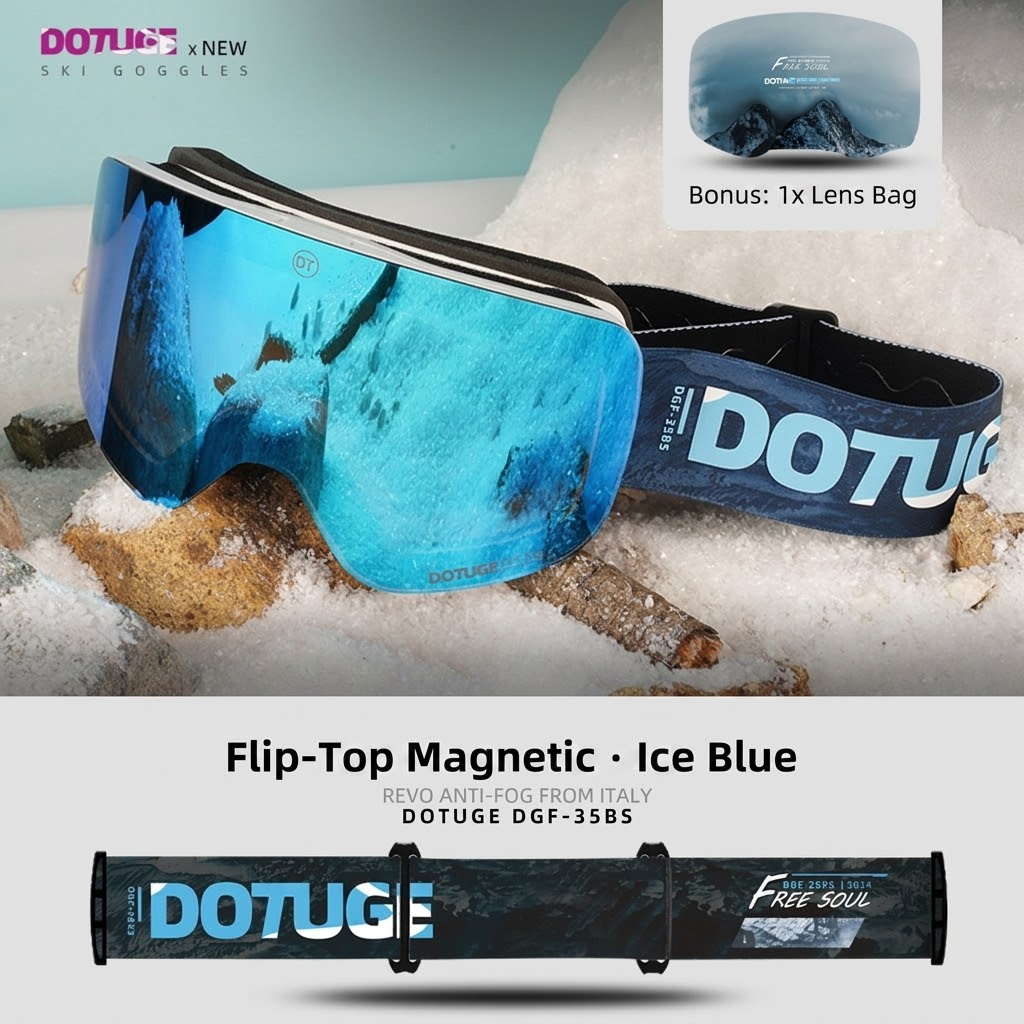 DOTUGE Magnetic Flip-Up Ski Goggles with Dual Frame Design view 11