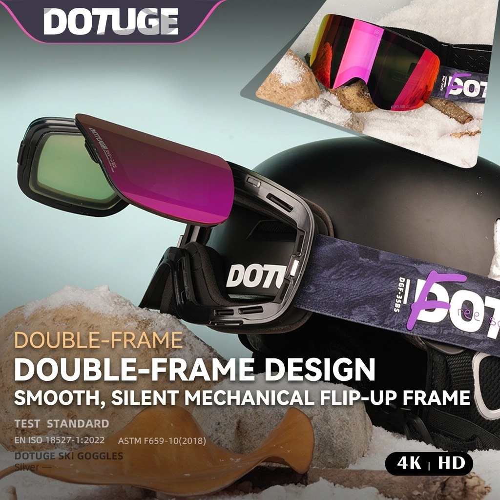 DOTUGE Magnetic Flip-Up Ski Goggles with Dual Frame Design view 2