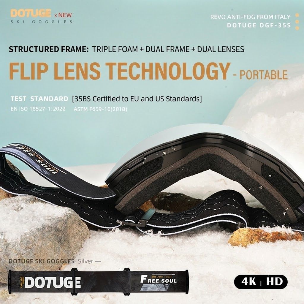 DOTUGE Magnetic Flip-Up Ski Goggles with Dual Frame Design view 6