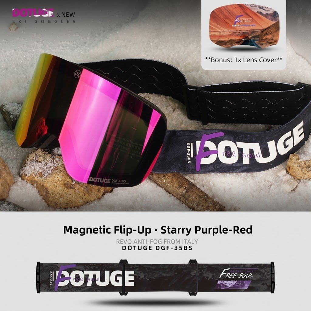 DOTUGE Magnetic Flip-Up Ski Goggles with Dual Frame Design view 11