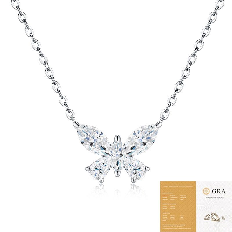 Elegant Butterfly Moissanite Pendant Necklace with Shimmering Crystals
