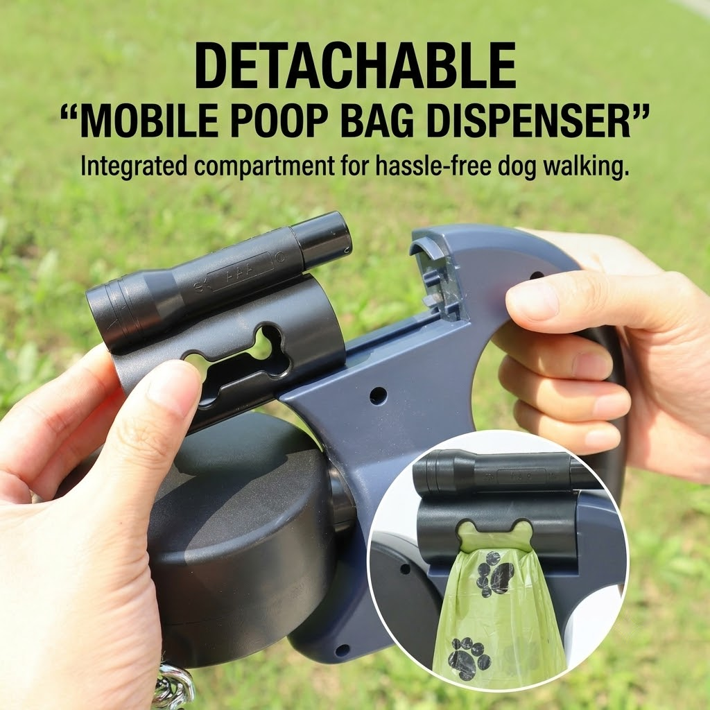 Dual-Head Retractable Dog Leash with Bright LED Flashlight and Built-in Waste view 6