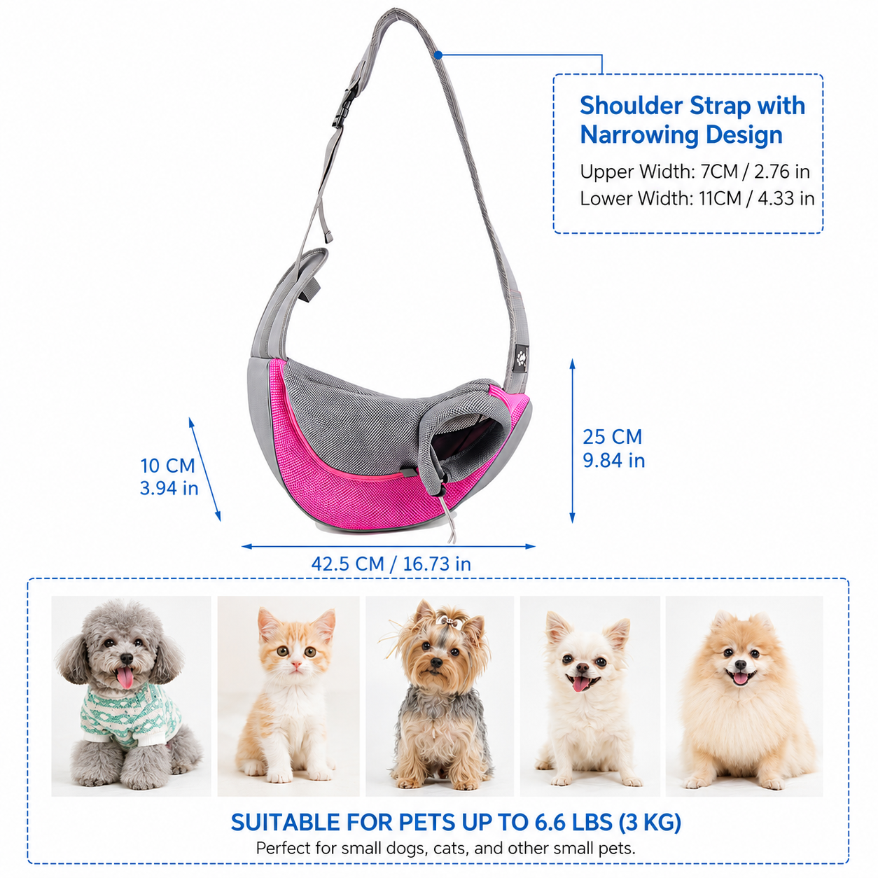 Sling Pet Carrier Bag for Small Cats and Dogs view 2