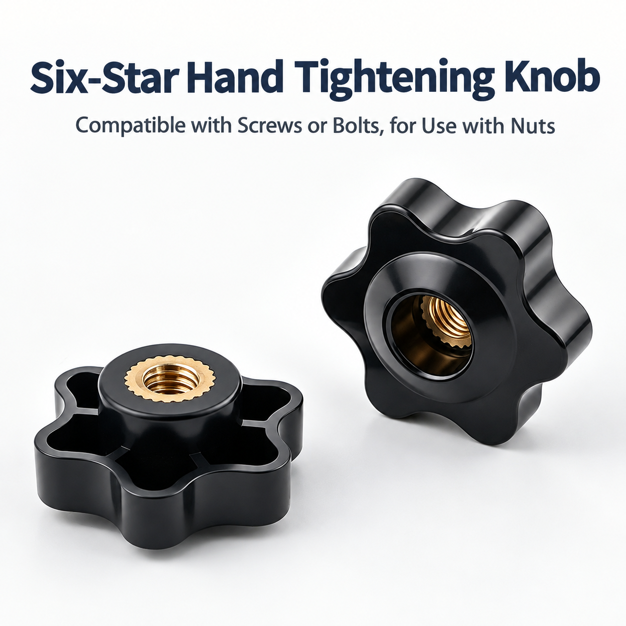 Six-Lobe Star Through-Hole Hand Knob Tightening Fastener with Brass Internal view 2