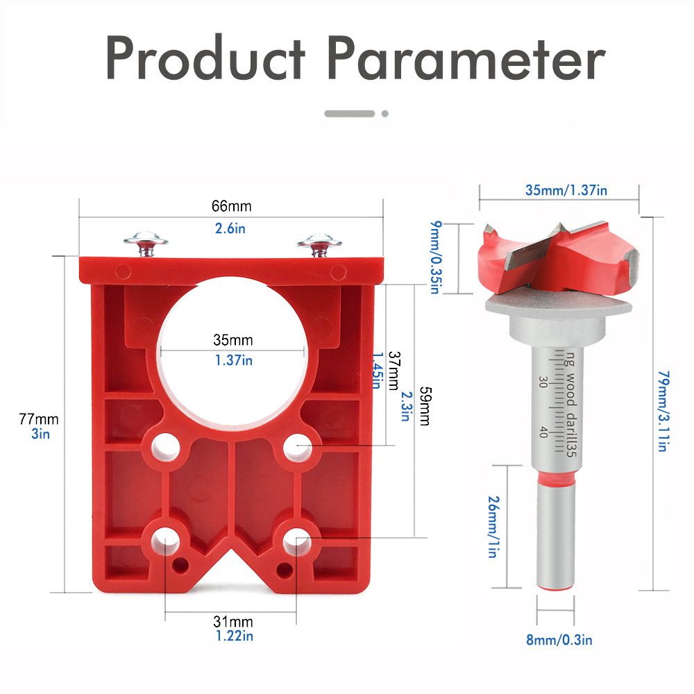 Hinge Hole Locator Kit with 35mm Forstner Bit and Hex Wrench for Cabinet Door view 3