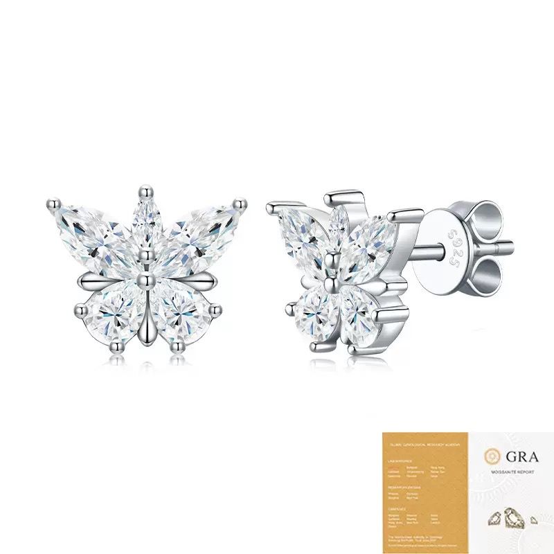 Elegant Butterfly Moissanite Earrings in Sterling Silver – Sparkling 8 Hearts