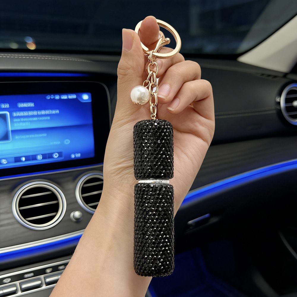 Rhinestone Mini Refillable Spray Bottle Keychain Charm with Faux Pearl Chain view 10