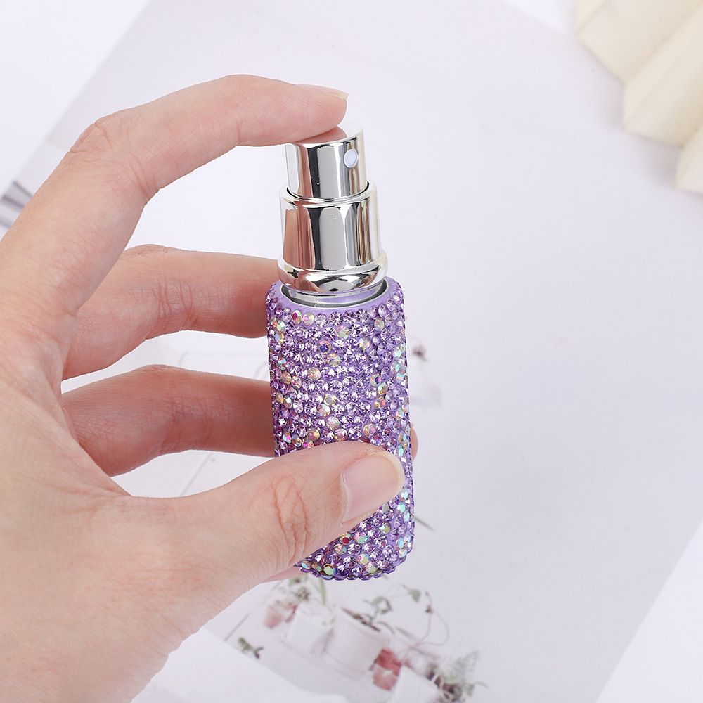 Rhinestone Mini Refillable Spray Bottle Keychain Charm with Faux Pearl Chain view 5